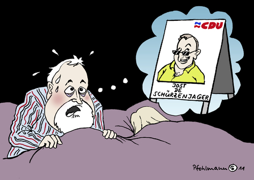 Cartoon: de Schürzenjager (medium) by Pfohlmann tagged beziehung,minderjährig,minderjährige,böttichers,boettichers,von,rücktritt,affäre,liebe,kandidatur,kandidat,traum,alptraum,carstensen,harry,peter,schürzenjäger,jager,de,landtagswahlen,landtagswahl,cdu,holstein,schleswig,deutschland,2011,farbe,color,karikatur,schleswig holstein,landtagswahl,landtagswahlen,jager,cdu,schürzenjäger,peter,kandidatur,rücktritt,kandidat,alptraum,carstensen,schleswig,holstein