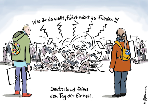 Cartoon: Demo Einheit (medium) by Pfohlmann tagged berlin,einheit,demonstration,friedensdemo,konflikt,pazifismus,rüstung,ukraine,russland,nahost,israel,palästinenser,berlin,einheit,demonstration,friedensdemo,konflikt,pazifismus,rüstung,ukraine,russland,nahost,israel,palästinenser