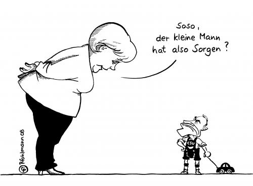 Cartoon: Der kleine Mann (medium) by Pfohlmann tagged merkel,huber,pendlerpauschale,csu,kleiner,mann,angela merkel,huber,cdu,csu,pendlerpauschale,kleiner,bayern,deutschland,einigkeit,sorge,konflikt,debatte,diskussion,lederhose,christlich,parteien,spritpreis,öl,ökosprit,energie,energiepreise,inflation,energiekrise,arbeitnehmer,mehrwertsteuer,netto,profit,realitätsverlust,angela,merkel