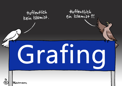 Cartoon: Der Täter von Grafing (medium) by Pfohlmann tagged karikatur,cartoon,2016,color,farbe,deutschland,grafing,messerattacke,messerangriff,messerstecher,islamist,täter,tauben,bahnhof,messerstecherei,attentat,rechte,rechtsextremismus,islam,islamfeindlichkeit,karikatur,cartoon,2016,color,farbe,deutschland,grafing,messerattacke,messerangriff,messerstecher,islamist,täter,tauben,bahnhof,messerstecherei,attentat,rechte,rechtsextremismus,islam,islamfeindlichkeit