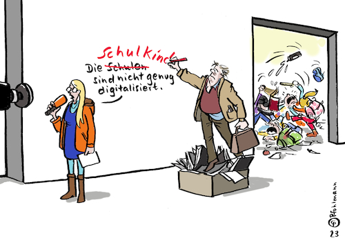 Cartoon: Digitalere Schulkinder (medium) by Pfohlmann tagged schule,schulbarometer,schulpolitik,bildung,bildungspolitik,lehrermangel,lehrer,lehrkräfte,digitalsierung,schüler,schulkinder,burnout,analog,digital,schule,schulbarometer,schulpolitik,bildung,bildungspolitik,lehrermangel,lehrer,lehrkräfte,digitalsierung,schüler,schulkinder,burnout,analog,digital