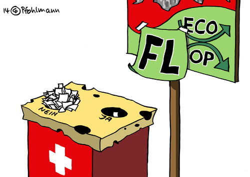 Cartoon: EcoFlop (medium) by Pfohlmann tagged karikatur,cartoon,2014,color,farbe,schweiz,volksabstimmung,immigration,einwanderung,nein,ja,käse,eco,pop,flop,ablehnung,initiative,ausländer,stop,stopp,zuzug,begrenzung,urne,abstimmung,volksentscheid,karikatur,cartoon,2014,color,farbe,schweiz,volksabstimmung,immigration,einwanderung,nein,ja,käse,eco,pop,flop,ablehnung,initiative,ausländer,stop,stopp,zuzug,begrenzung,urne,abstimmung,volksentscheid