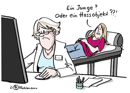 Cartoon: Hassobjekt? (medium) by Pfohlmann tagged mann,frau,männer,frauen,shitstorm,hass,netz,internet,politikerin,politikerinnen,politik,baby,embryo,sexismus,beleidigung,bodyshaming,twitter,instagram,facebook,soziale,medien,social,media,frauenärztin,frauenarzt,gynäkologin,gynäkologe,frauenfeindlichkeit,frauenfeindlich,geschlecht,diskriminierung,ultraschall,mann,frau,männer,frauen,shitstorm,hass,netz,internet,politikerin,politikerinnen,politik,baby,embryo,sexismus,beleidigung,bodyshaming,twitter,instagram,facebook,soziale,medien,social,media,frauenärztin,frauenarzt,gynäkologin,gynäkologe,frauenfeindlichkeit,frauenfeindlich,geschlecht,diskriminierung,ultraschall