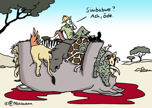 Cartoon: Jagd in Simbabwe (medium) by Pfohlmann tagged karikatur,cartoon,2015,color,farbe,simbabwe,afrika,usa,jagd,großwildjagd,illegal,großwild,tiere,elefant,löwe,giraffe,zebra,krokodil,nashorn,reiche,hobby,jäger,zahnarzt,hobbyjäger,langeweile,karikatur,cartoon,2015,color,farbe,simbabwe,afrika,usa,jagd,großwildjagd,illegal,großwild,tiere,elefant,löwe,giraffe,zebra,krokodil,nashorn,reiche,hobby,jäger,zahnarzt,hobbyjäger,langeweile