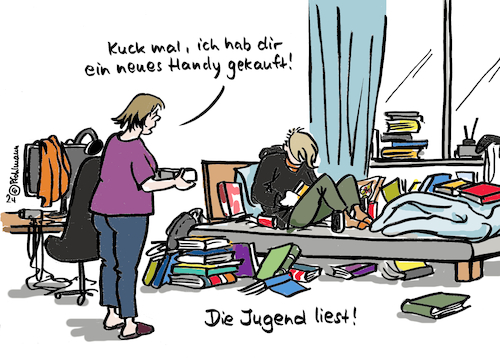 Cartoon: Jugend liest (medium) by Pfohlmann tagged jugend,jugendliche,familie,eltern,lesen,bücher,buch,buchmesse,trend,jugendkultur,handy,jugend,jugendliche,familie,eltern,lesen,bücher,buch,buchmesse,trend,jugendkultur,handy