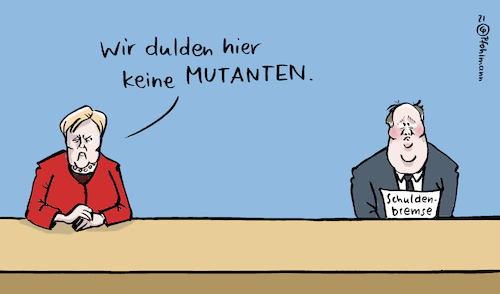 Cartoon: Keine Mutanten (medium) by Pfohlmann tagged corona,coronavirus,mutation,b117,mutante,merkel,bundesregierung,braun,kanzleramt,bundeskanzlerin,schuldenbremse,finanzen,haushalt,neuverschuldung,schulden,finanzpolitik,cdu,coronakrise,wirtschaft,wirtschaftskrise,corona,coronavirus,mutation,b117,mutante,merkel,bundesregierung,braun,kanzleramt,bundeskanzlerin,schuldenbremse,finanzen,haushalt,neuverschuldung,schulden,finanzpolitik,cdu,coronakrise,wirtschaft,wirtschaftskrise