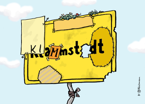 Cartoon: Klammstadt (medium) by Pfohlmann tagged ortsschild,klammstadt,kommunen,kommunalpolitik,städte,dörfer,finanzen,haushalt,schulden,pleite,ortsschild,klammstadt,kommunen,kommunalpolitik,städte,dörfer,finanzen,haushalt,schulden,pleite