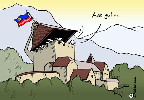 Cartoon: Liechtenstein (medium) by Pfohlmann tagged liechtenstein,steuer,steueroase,bankgeheimnis,finanzen,lockerung
