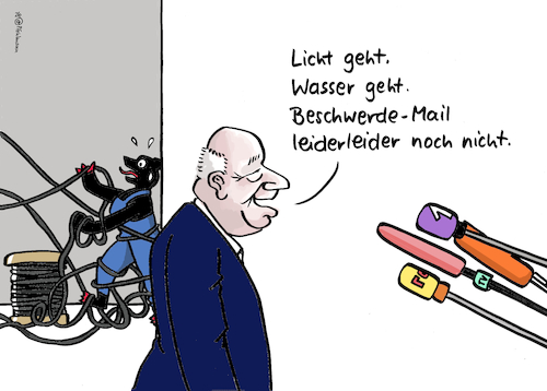 Cartoon: Mail-Ausfall (medium) by Pfohlmann tagged berlin,stromausfall,bürgermeister,wegner,pressemitteilung,reparatur,infrastruktur,stromkabel,emails,mail,licht,wasserversorgung,attentat,anschlag,berlin,stromausfall,bürgermeister,wegner,pressemitteilung,reparatur,infrastruktur,stromkabel,emails,mail,licht,wasserversorgung,attentat,anschlag