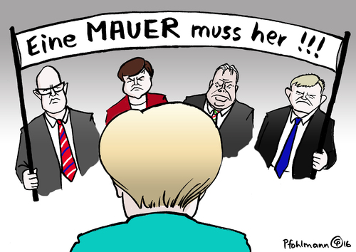 Cartoon: Mauer her! (medium) by Pfohlmann tagged karikatur,cartoon,2016,color,farbe,deutschland,polen,tschechien,slowakei,ungarn,staatsbesuch,merkel,orban,zaun,szydlo,fico,sobotka,regierungschefs,flüchtlinge,flüchtlingskrise,mauer,visegradstaaten,flüchtlingspolitik,karikatur,cartoon,2016,color,farbe,deutschland,polen,tschechien,slowakei,ungarn,staatsbesuch,merkel,orban,zaun,szydlo,fico,sobotka,regierungschefs,flüchtlinge,flüchtlingskrise,mauer,visegradstaaten,flüchtlingspolitik