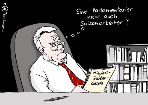 Cartoon: Mindestdiät (medium) by Pfohlmann tagged karikatur,cartoon,color,farbe,2014,deutschland,gauck,gesetz,unterzeichnen,unterschrift,bundespräsident,diäten,mindestlohn,diätenreform,abgeordnete,mandatsträger,bundestag,saisonarbeiter,erntehelfer,ausnahmen,karikatur,cartoon,color,farbe,2014,deutschland,gauck,gesetz,unterzeichnen,unterschrift,bundespräsident,diäten,mindestlohn,diätenreform,abgeordnete,mandatsträger,bundestag,saisonarbeiter,erntehelfer,ausnahmen