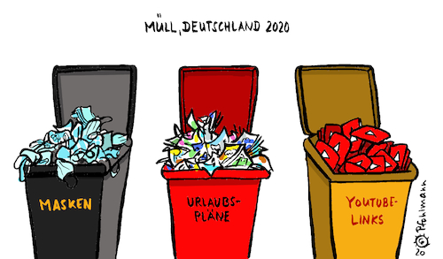 Cartoon: Müll der Deutschen 2020 (medium) by Pfohlmann tagged 2020,deutschland,müll,umwelt,entsorgung,abfall,corona,masken,mns,mundnasenschutz,hygiene,reise,urlaub,pläne,reisebeschränkung,reisewarnung,infektion,pandemie,youtube,links,verschwörung,medien,internet,2020,deutschland,müll,umwelt,entsorgung,abfall,corona,masken,mns,mundnasenschutz,hygiene,reise,urlaub,pläne,reisebeschränkung,reisewarnung,infektion,pandemie,youtube,links,verschwörung,medien,internet