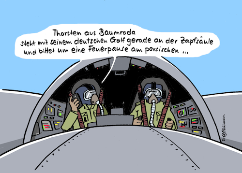 Cartoon: Persischer und deutscher Golf (medium) by Pfohlmann tagged persischer,golf,vw,tankstelle,zapfsäule,benzinpreise,sprit,tanken,kampfjet,krieg,nahost,saudiarabien,kuweit,emirate,erdöl,iran,usa,israel,militär,kampfflugzeug,bombardierung,luftwaffe,luftangriffe,hormus,verbraucher,auto,pkw,persischer,golf,vw,tankstelle,zapfsäule,benzinpreise,sprit,tanken,kampfjet,krieg,nahost,saudiarabien,kuweit,emirate,erdöl,iran,usa,israel,militär,kampfflugzeug,bombardierung,luftwaffe,luftangriffe,hormus,verbraucher,auto,pkw