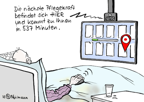 Cartoon: Pflege 4.0 (medium) by Pfohlmann tagged karikatur,cartoon,color,farbe,2018,deutschland,pflege,pflegenotstand,maßnahmen,digitalisierung,pfleger,personalschlüssel,personal,personalmangel,bildschirm,monitor,karikatur,cartoon,color,farbe,2018,deutschland,pflege,pflegenotstand,maßnahmen,digitalisierung,pfleger,personalschlüssel,personal,personalmangel,bildschirm,monitor