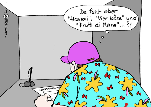 Cartoon: Pizzawähler (medium) by Pfohlmann tagged karikatur,cartoon,color,farbe,2013,deutschland,bundestagswahl,wahlbeteiligung,studie,rückläufig,gleichgültig,gleichgültigkeit,pizza,bestellen,wahlzettel,stimmzettel,nichtwähler,wahlkabine,karikatur,cartoon,color,farbe,2013,deutschland,bundestagswahl,wahlbeteiligung,studie,rückläufig,gleichgültig,gleichgültigkeit,pizza,bestellen,wahlzettel,stimmzettel,nichtwähler,wahlkabine