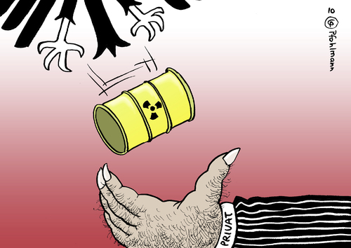 Cartoon: Privatisierter Atommüll (medium) by Pfohlmann tagged atommüll,atomenergie,privatisierung,kernenergie,bundesadler,bund,atommüll,atomenergie,privatisierung,kernenergie,bundesadler,bund,atomkraft,akw,energien,umwelt,natur