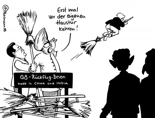Cartoon: Rückflugbesen (medium) by Pfohlmann tagged g8,gipfel,klima,klimaschutz,merkel,besen,schwellenländer,g8,gipfel,klima,klimaschutz,merkel,besen,schwellenland,industrieland,rückflug,co2,2050,dritte welt,armut,hunger,bush,sarkozy,japan,hexe