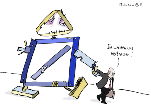 Cartoon: Scholz Bankenfusion (medium) by Pfohlmann tagged scholz,finanzminister,bankenfusion,commerzbank,deutsche,bank,vertrauen,geldinstitut,scholz,finanzminister,bankenfusion,commerzbank,deutsche,bank,vertrauen,geldinstitut