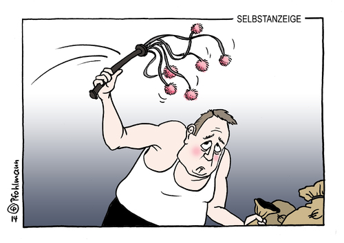 Cartoon: Selbstanzeiger (medium) by Pfohlmann tagged karikatur,cartoon,color,farbe,2014,deutschland,steuerhinterziehung,selbstanzeige,geißel,geißeln,steuerbetrug,steuern,strafbefreiung,karikatur,cartoon,color,farbe,2014,deutschland,steuerhinterziehung,selbstanzeige,geißel,geißeln,steuerbetrug,steuern,strafbefreiung