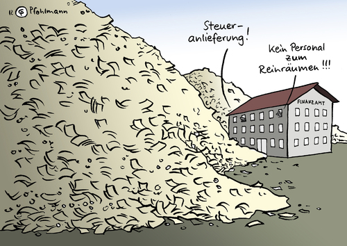 Cartoon: Steuerlieferung (medium) by Pfohlmann tagged karikatur,color,farbe,2012,deutschland,steuereinnahmen,steuern,finanzamt,rekord,rekordeinnahmen,fiskus,bund,länder,umsatzsteuer,einkommensteuer,berg,lieferung,anlieferung,personalnot,personalknappheit,personalmangel,finanzverwaltung,geld,deutschland,2012,steuereinnahmen,steuern,finanzamt,rekord,rekordeinnahmen,fiskus,umsatzsteuer