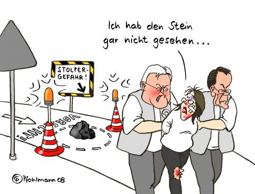 Cartoon: Stolperstein (medium) by Pfohlmann tagged ypsilanti,hessen,ministerpräsidentin,wahl,tolerierung,spd,rot,grün,linkspartei,koalition,abweichler,andrea ypsilanti,hessen,ministerpräsident,wahl,stimmen,kollegen,spd,rot,grün,linkspartei,koalition,abweichler,partei,parteien,andrea,ypsilanti