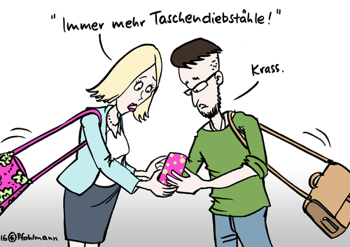 Cartoon: Taschendiebstahl (medium) by Pfohlmann tagged karikatur,cartoon,2016,color,farbe,deutschland,diebstahl,taschendiebstahl,zunahme,mehr,immer,bahnhöfe,banden,organisiert,gruppen,handy,smartphone,ablenkung,kriminalität,polizei,warnung,karikatur,cartoon,2016,color,farbe,deutschland,diebstahl,taschendiebstahl,zunahme,mehr,immer,bahnhöfe,banden,organisiert,gruppen,handy,smartphone,ablenkung,kriminalität,polizei,warnung