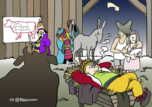 Cartoon: The Krippen-Kings (medium) by Pfohlmann tagged weihnachten,heilige,drei,könige,krippe,jesus,maria,josef,stall,ochse,esel,finanzkrise,boni,manager,bankenkrise,weihnachten,könige,krippe,jesus,maria,josef,ochse,esel,finanzkrise,boni,manager,bankenkrise