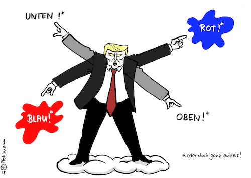 Cartoon: Trump dreht hohl (medium) by Pfohlmann tagged karikatur,cartoon,color,farbe,2018,trump,besuch,europa,russland,putin,geheimdienst,einmischung,wahl,versprecher,widerspruch,oben,unten,rot,blau,widersprüchlichkeit,fake,news,präsident,irre,karikatur,cartoon,color,farbe,2018,trump,besuch,europa,russland,putin,geheimdienst,einmischung,wahl,versprecher,widerspruch,oben,unten,rot,blau,widersprüchlichkeit,fake,news,präsident,irre