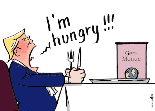 Cartoon: Trump Hungry (medium) by Pfohlmann tagged trump,usa,kanada,grönland,hunger,gier,ansprüche,wirtschaft,trump,usa,kanada,grönland,hunger,gier,ansprüche,wirtschaft