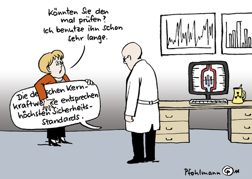 Cartoon: Überprüfung (medium) by Pfohlmann tagged japan,tsunami,erdbeben,gau,kernkraft,atomkraft,akw,laufzeit,laufzeitverlängerung,sicherheit,standards,atomkraftwerk,kernkraftwerk,merkel,bundeskanzlerin,japan,akw,atomkraftwerk,fukushima,atomenergie,atomkraft,ausstieg,rücknahme,laufzeitverlängerung,landtagswahl,landtagswahlen,angela merkel,angela,merkel,gau,erdbeben,tsunami