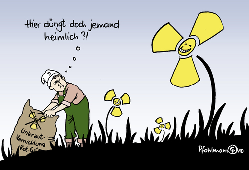 Cartoon: Unkraut (medium) by Pfohlmann tagged atomenergie,kernenergie,energiepolitik,atomausstieg,laufzeit,verlängerung,unkraut,dünger,garten,blumen,blüten,atomenergie,kernenergie,energiepolitik,atomausstieg,laufzeit,verlängerung,unkraut,dünger,garten,blumen,blüten,düngen,pflanzen,energien,energie,alternative,umwelt,umweltverschmutzung