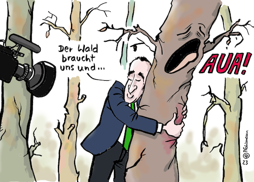 Cartoon: Wald braucht uns (medium) by Pfohlmann tagged wald,baum,bäume,özdemir,landwirtschaftsminister,baumsterben,waldzustand,dürre,trockenheit,klimawandel,klimakrise,nachhaltigkeit,umarmen,umarmung,wald,baum,bäume,özdemir,landwirtschaftsminister,baumsterben,waldzustand,dürre,trockenheit,klimawandel,klimakrise,nachhaltigkeit,umarmen,umarmung