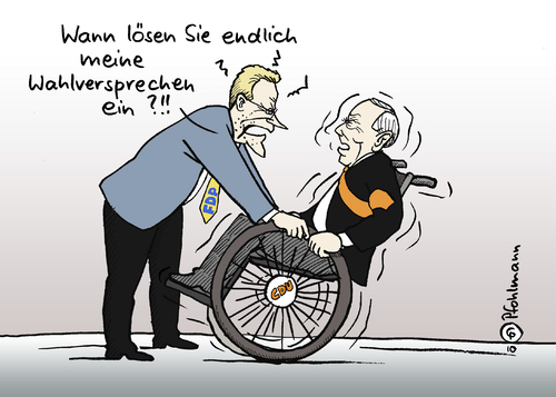 Cartoon: Westerwelles Wahlversprechen (medium) by Pfohlmann tagged westerwelle,fdp,wahlversprechen,schäuble,finanzminister,cdu,steuersenkungen,steuerpolitik,schwarz,gelb,koalition,regierung,deutschland,westerwelle,fdp,wahlversprechen,wahl,wahlen,schäuble,finanzminister,cdu,steuersenkungen,steuerpolitik,schwarz,gelb,koalition,regierung