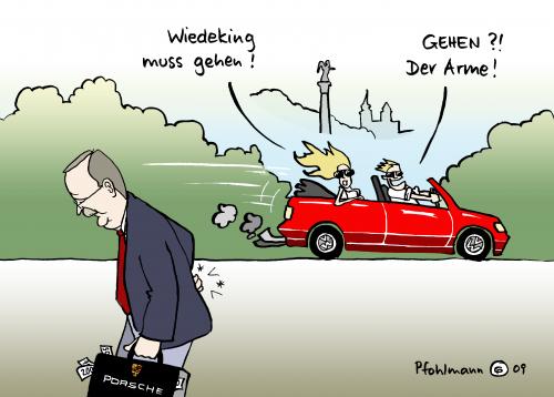 Cartoon: Wiedeking muss gehen (medium) by Pfohlmann tagged wiedeking,porsche,vw,volkswagen,übernahme,rücktritt,golf,cabrio,stuttgart,abfindung
