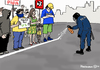 Cartoon: Linienspray (small) by Pfohlmann tagged karikatur,cartoon,color,farbe,2014,fußball,weltmeisterschaft,brasilien,freistoß,spray,farbspray,linie,regel,abstand,polizei,polizist,proteste,demo,demonstranten,demonstrationen,fifa