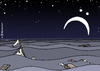 Cartoon: Meer-Mond-Trauer (small) by Pfohlmann tagged karikatur,cartoon,2015,color,farbe,eu,afrika,flüchtlinge,tote,mond,trauer,mittelmeer,boot,boote,opfer,sichel,asyl,flucht,europa,lampedusa,italien,libyen