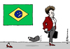 Cartoon: Rousseffs Bein (small) by Pfohlmann tagged karikatur,cartoon,2016,color,brasilien,rousseff,dilma,präsidentin,koalition,bruch,koalitionsbruch,regierung,mehrheit,verlust,bein,fuß,stanbein,pmdb,koalitionspartner,wahlkampffinanzierung,affäre,flagge