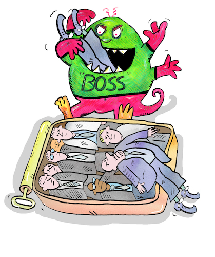 Cartoon: Arbeitgeber Chef Boss (medium) by sabine voigt tagged arbeitgeber,chef,boss,gewerkschaft,lohn,gehalt,tarif,arbeitsbedingungen,geld,vertrag,ausbeutung,streik