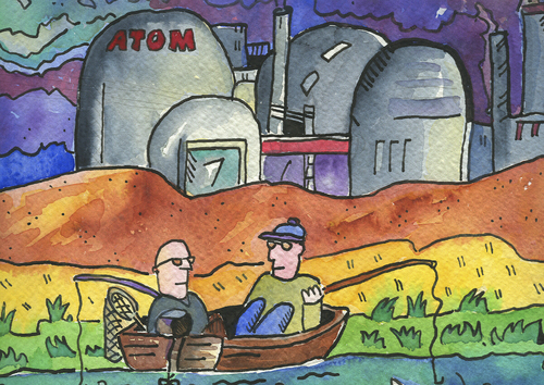 Cartoon: atomkraft reaktor (medium) by sabine voigt tagged atomkraft,reaktor,nuklear,strom,energie,umwelt,radioaktiv,krebs,gesundheit,krankheit