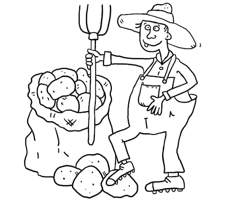 Cartoon: Bauer Kartoffeln (medium) by sabine voigt tagged bauer,kartoffeln,landwirtschaft,ernte,ernährung,ökologie,pflanzen,kohlenhydrate