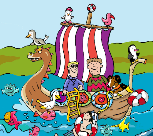 Cartoon: Boot Schiff (medium) by sabine voigt tagged boot,schiff,wasser,meer,segeln,freizeit,ferien,wassersport,ruderboot,tourismus,rhein,mosel