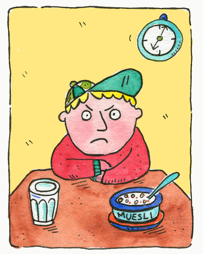 Cartoon: frühstück essen (medium) by sabine voigt tagged frühstück,essen,hunger,kind,trotzen,verweigern