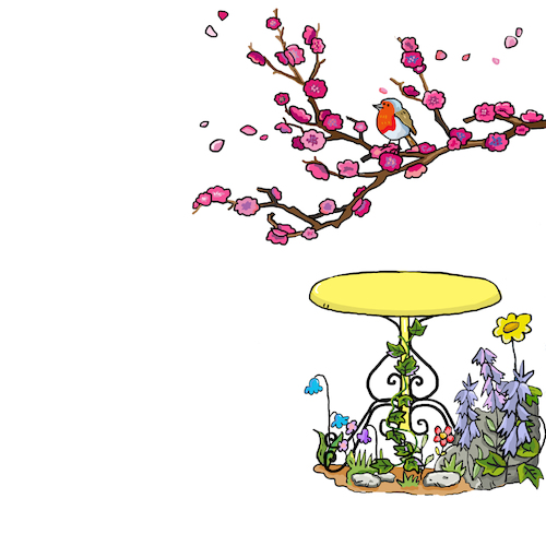 Cartoon: garten blüten Kirsche (medium) by sabine voigt tagged garten,blüten,kirsche,ferien,urlaub,entspannung