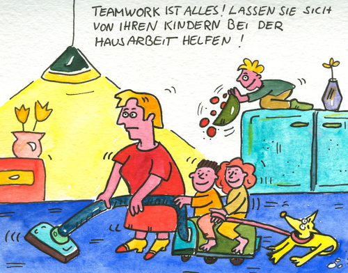 Cartoon: hausarbeit  staubsaugen (medium) by sabine voigt tagged hausarbeit,staubsaugen,ehe,kinder