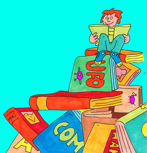 Cartoon: lesen buch bücher (medium) by sabine voigt tagged lesen,buch,bücher,bücherei,schule,lernen,erziehung