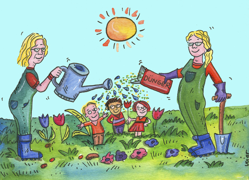 Cartoon: Nachwuchs Förderung Garten (medium) by sabine voigt tagged nachwuchs,förderung,garten,nachfolge,übergabe,lehren,lernen