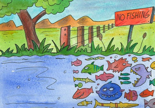 Cartoon: no fishing (medium) by sabine voigt tagged fische,angeln,see,wasser,fisch,verbot