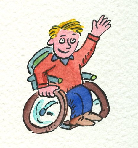 Cartoon: rollstuhl Behinderung (medium) by sabine voigt tagged rollstuhl,behinderung,teilhabe,lähmung,mobilität,krankheit,krankenversicherung,versicherung,integration,toleranz
