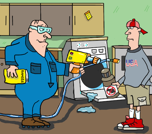 Cartoon: Sanitär Waschmaschine Ratten (medium) by sabine voigt tagged sanitär,waschmaschine,ratten,reperatur,klemtner,kundendienst,schädlinge,wasserschäden,handwerker