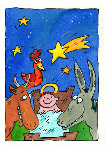 Cartoon: weihnachten (medium) by sabine voigt tagged weihnachten,weihnachtsmann,postkarte,jesus,krippe